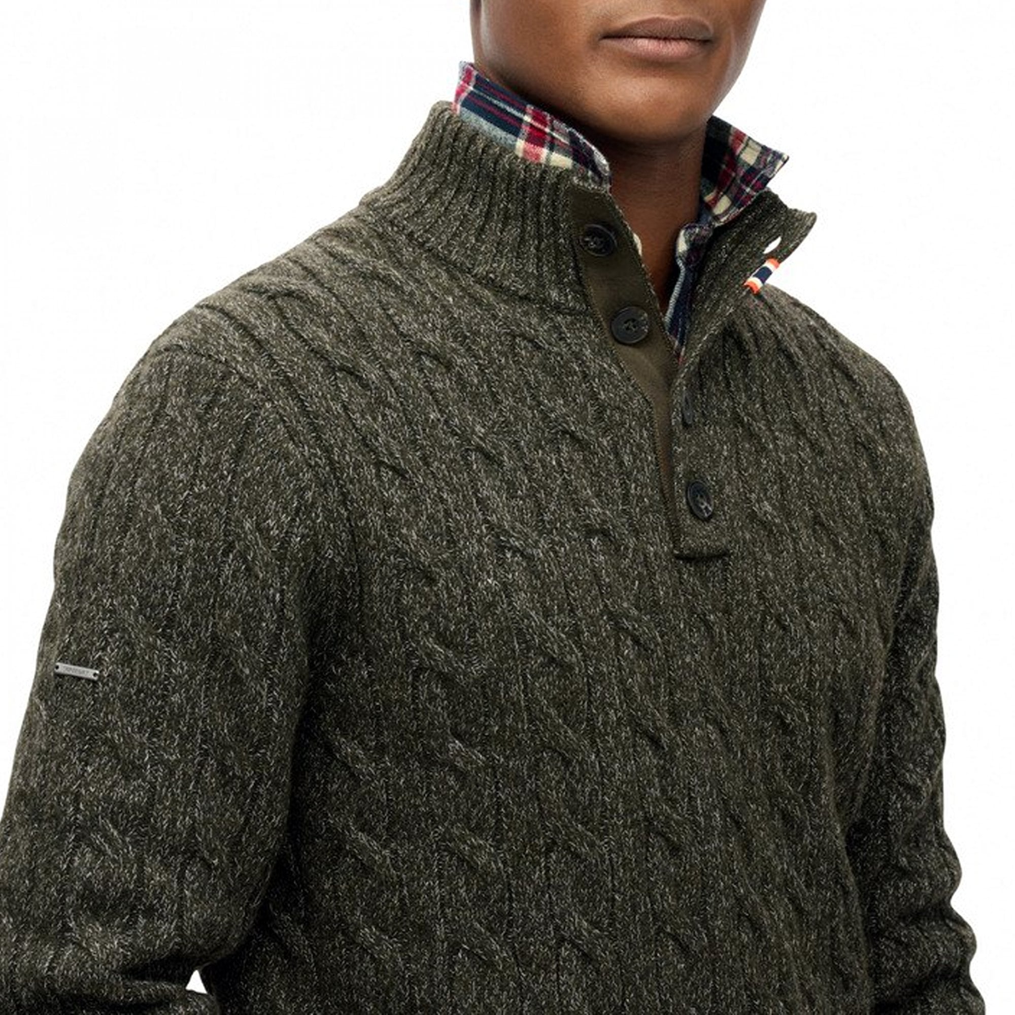 Superdry Cable Button Neck Jumper Olive Green 1KM