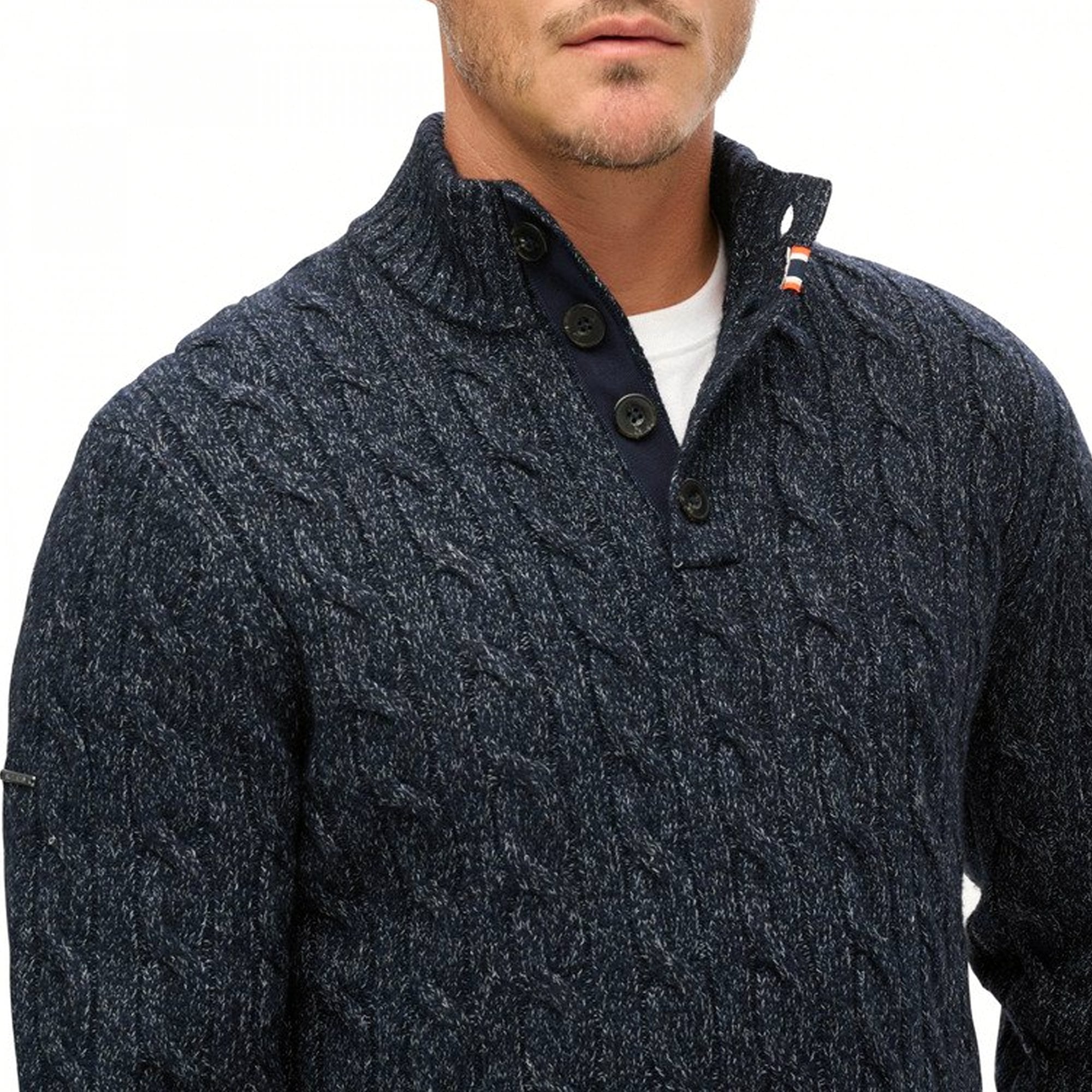 Superdry Cable Button Neck Jumper Darkest Navy 49P
