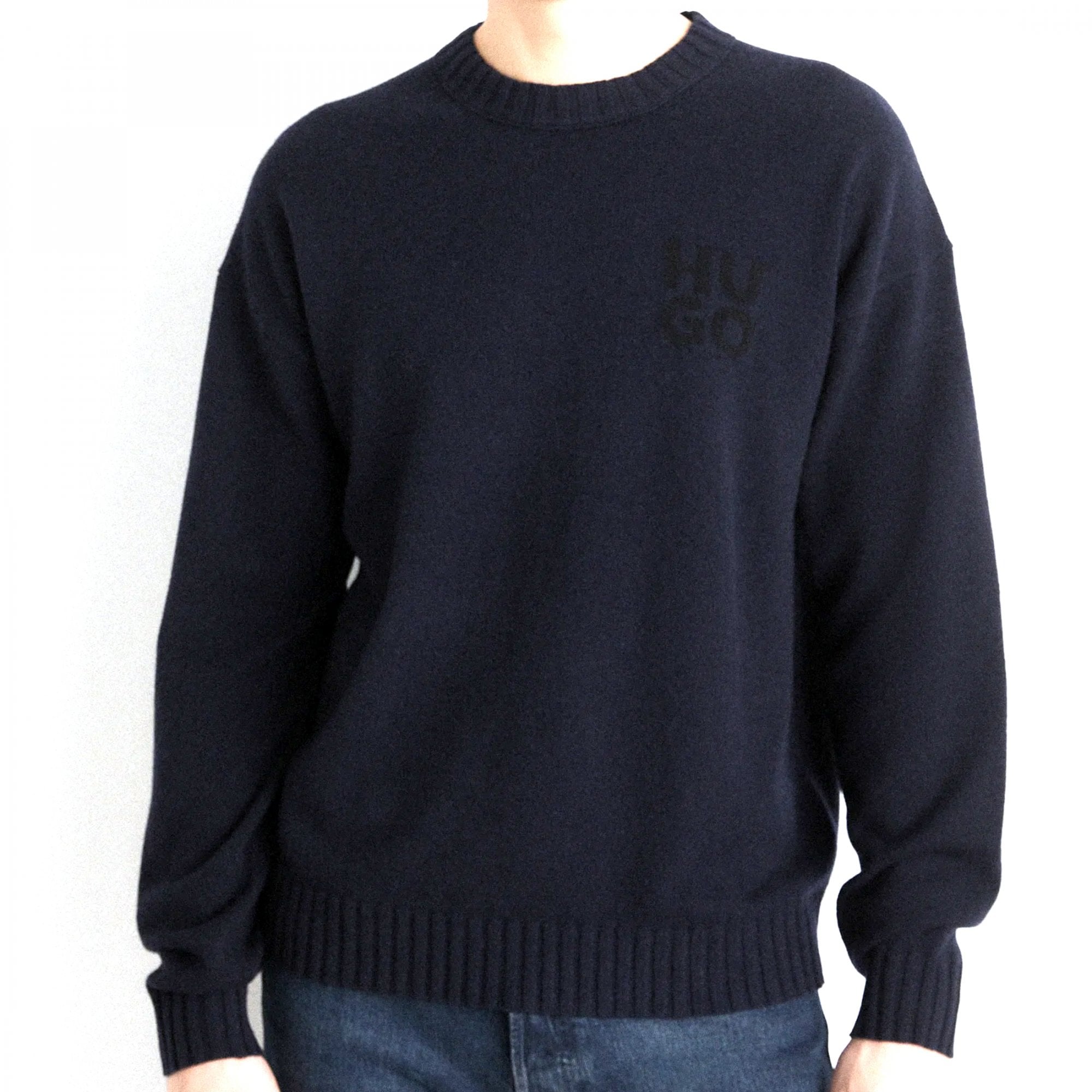 Hugo San Cassio-L Fine Wool-Mix Crew Neck Jumper Navy 410 50500015