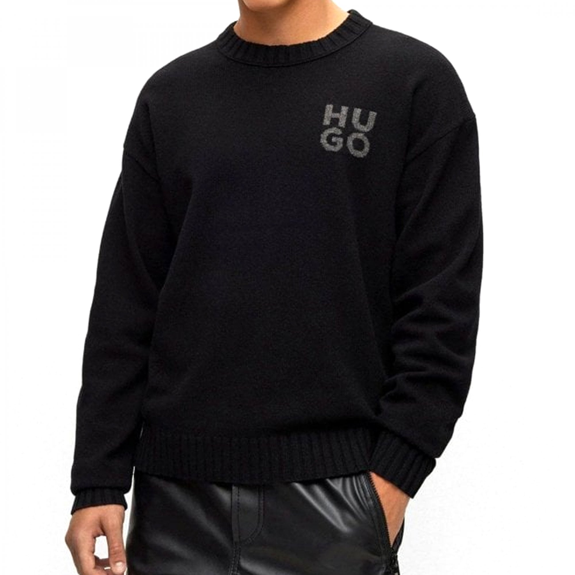 Hugo San Cassio-L Fine Wool-Mix Crew Neck Jumper Black 001 50500015