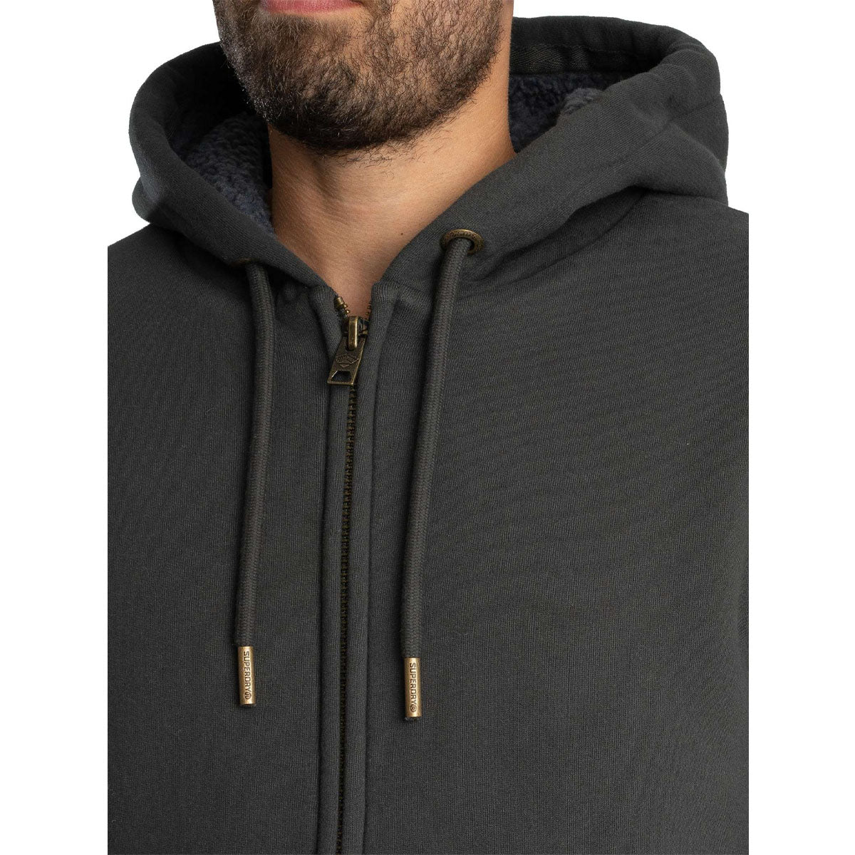 SUPERDRY BORG LINED ZIPHOOD WASHED BLACK