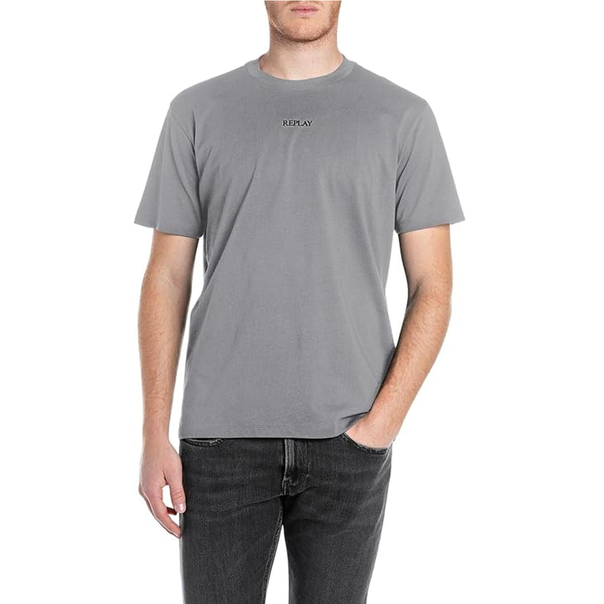 REPLAY Men's Centre Logo Grey T-Shirt M3098 - Grey