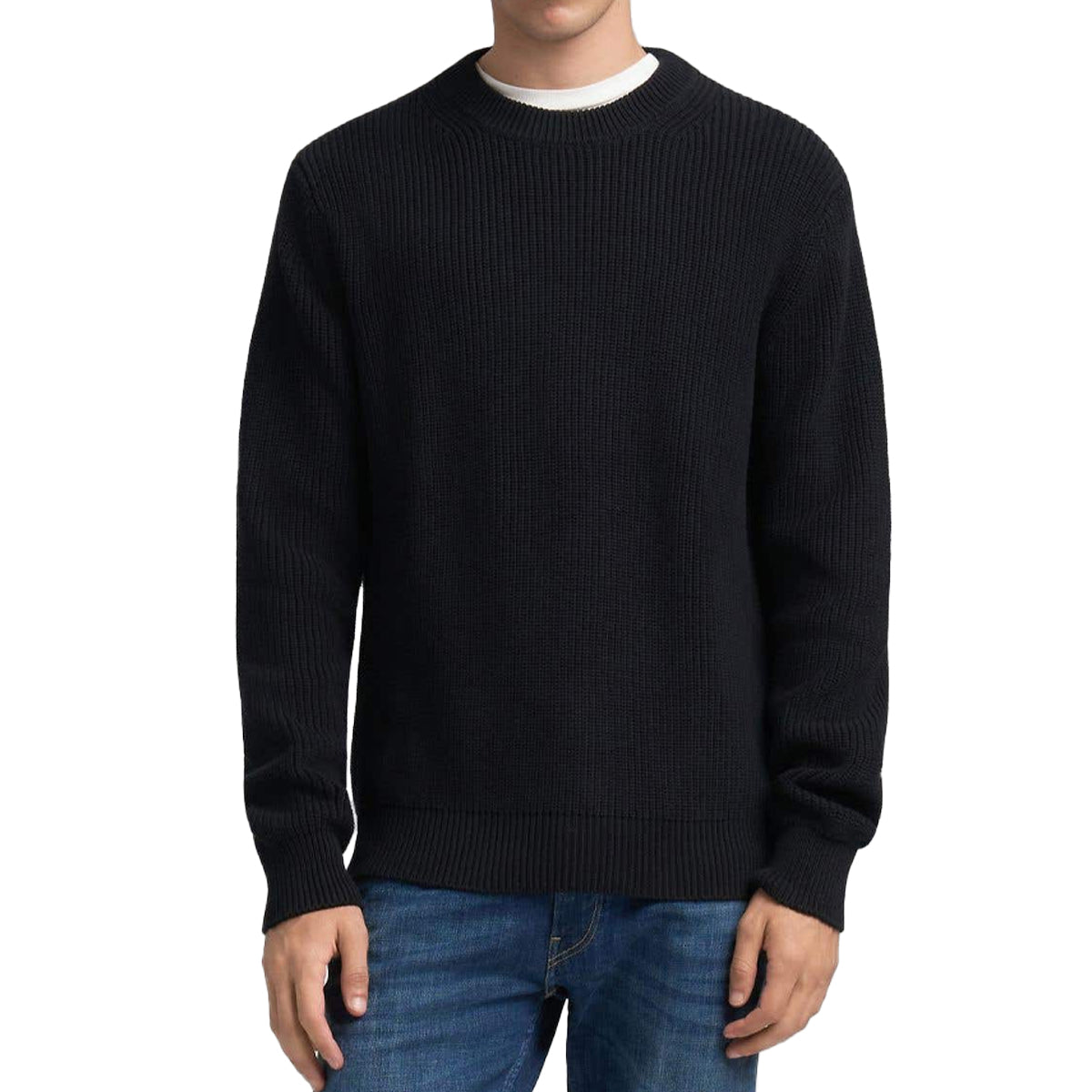 REPLAY CHUNKY KNIT NAVY CREW NECK JUMPER UK4722