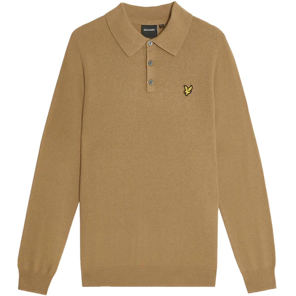 LYLE & SCOTT COTTON MERINO LONG SLEEVE CAMEL KNITTED POLO KN2113VC