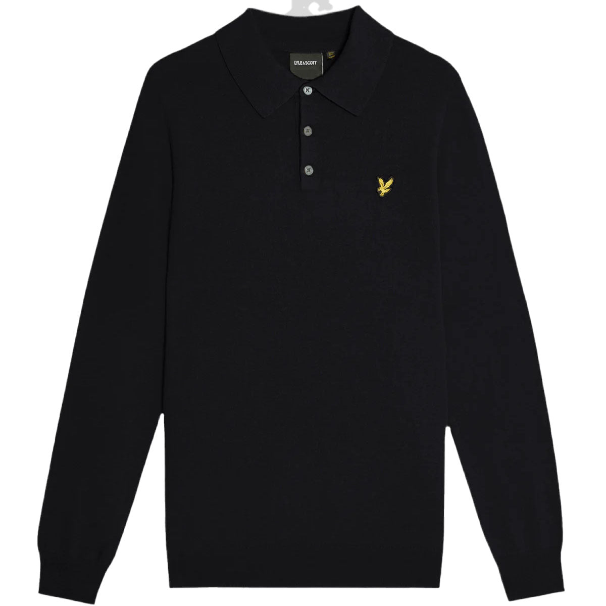 LYLE & SCOTT COTTON MERINO LONG SLEEVE DARK NAVY KNITTED POLO KN2113VC