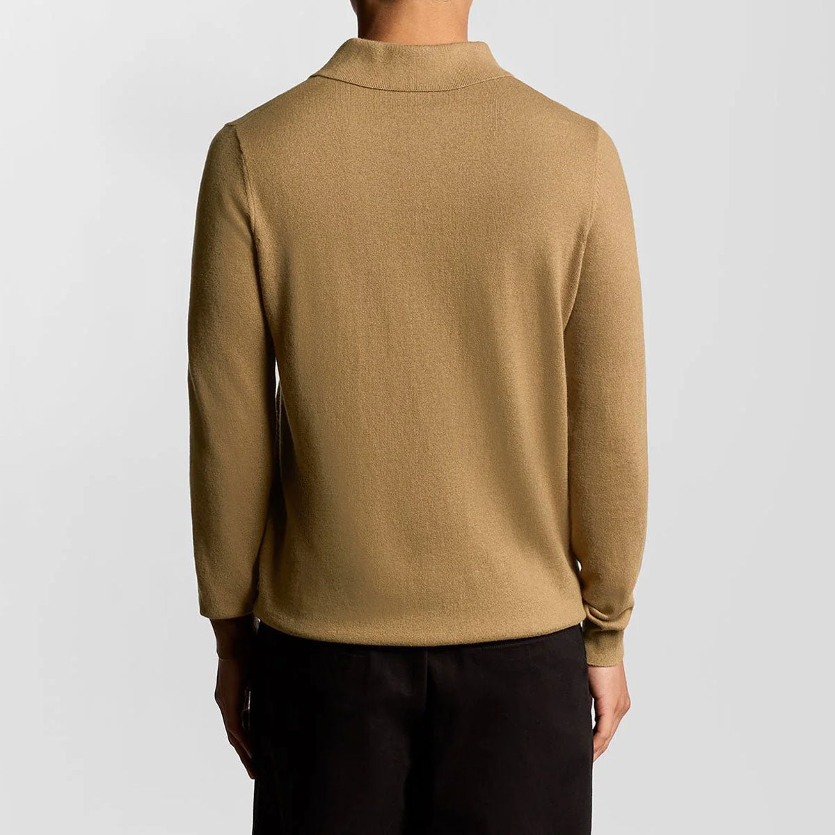 LYLE & SCOTT COTTON MERINO LONG SLEEVE CAMEL KNITTED POLO KN2113VC