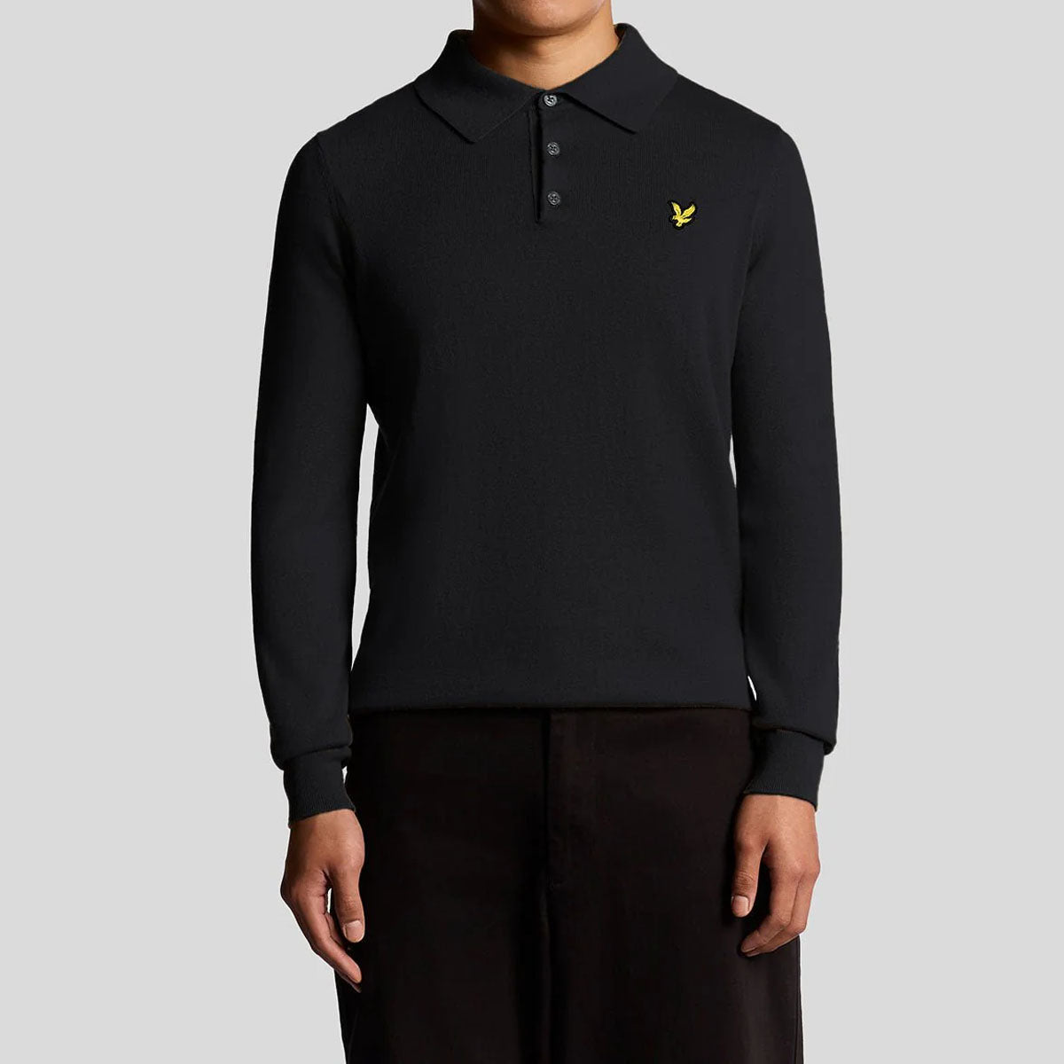 LYLE & SCOTT COTTON MERINO LONG SLEEVE DARK NAVY KNITTED POLO KN2113VC