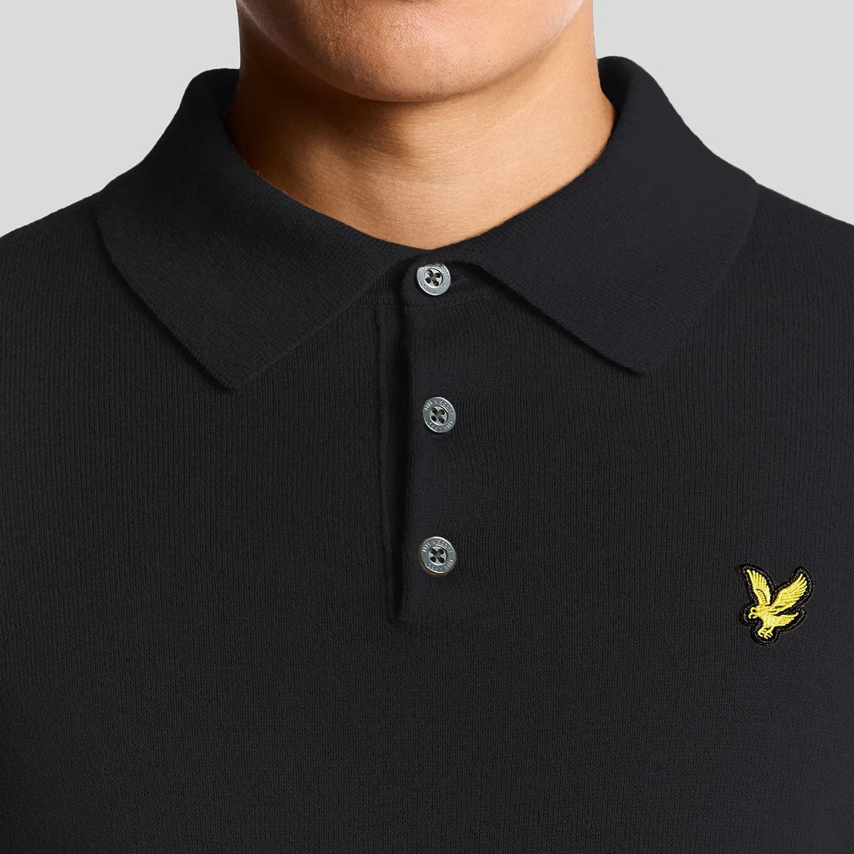 LYLE & SCOTT COTTON MERINO LONG SLEEVE DARK NAVY KNITTED POLO KN2113VC