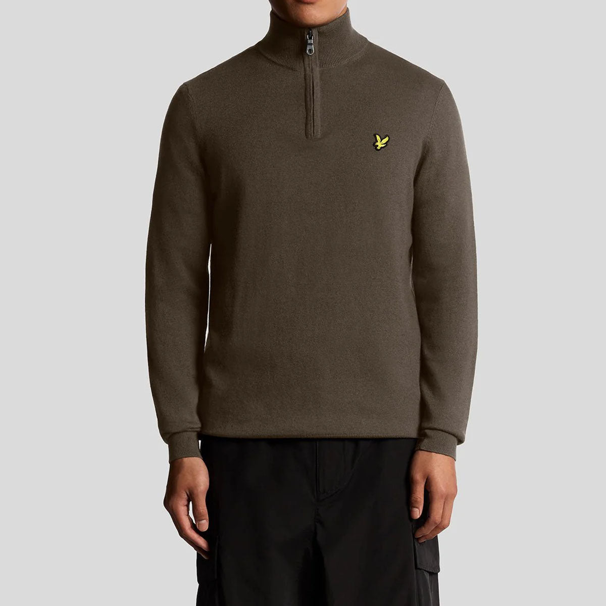 LYLE & SCOTT COTTON MERINO QUARTER ZIP ESPRESSO BROWN JUMPER KN2112VC