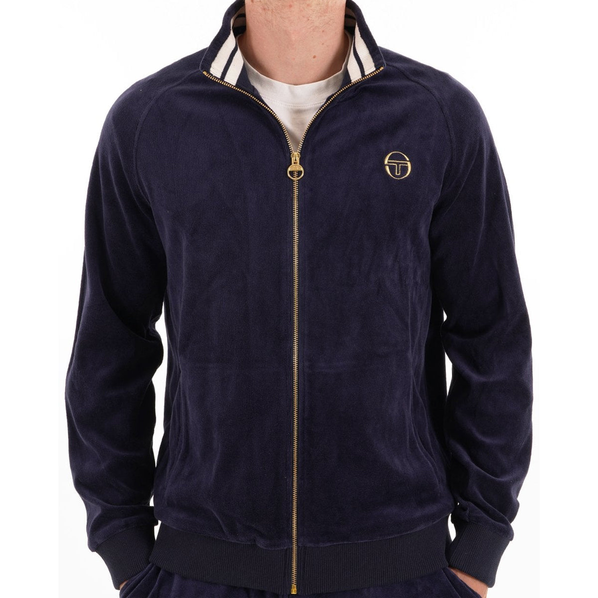 SERGIO TACCHINI COURT VELOUR TRACK TOP NAVY/CREAM