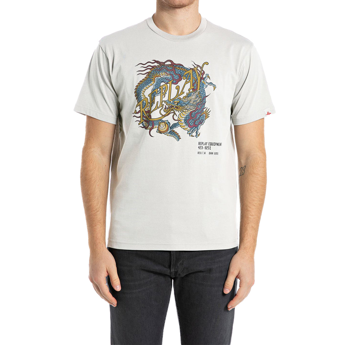 REPLAY DRAGON PRINT WHITE T-SHIRT M3207