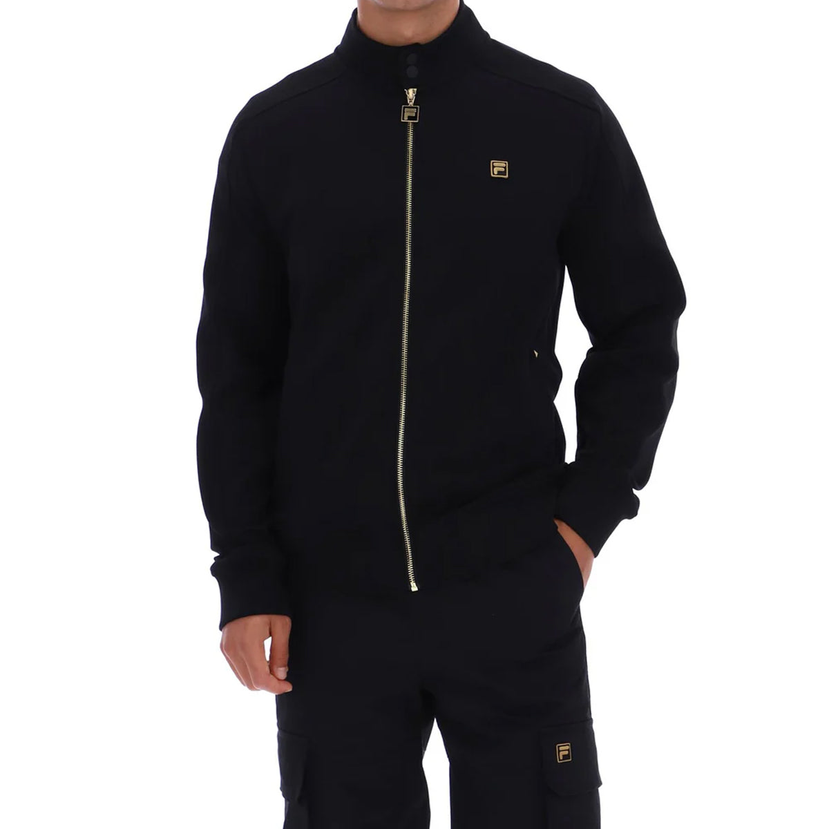 FILA DAVEY FULL ZIP BIKER COLLAR TRACK JACKET BLACK