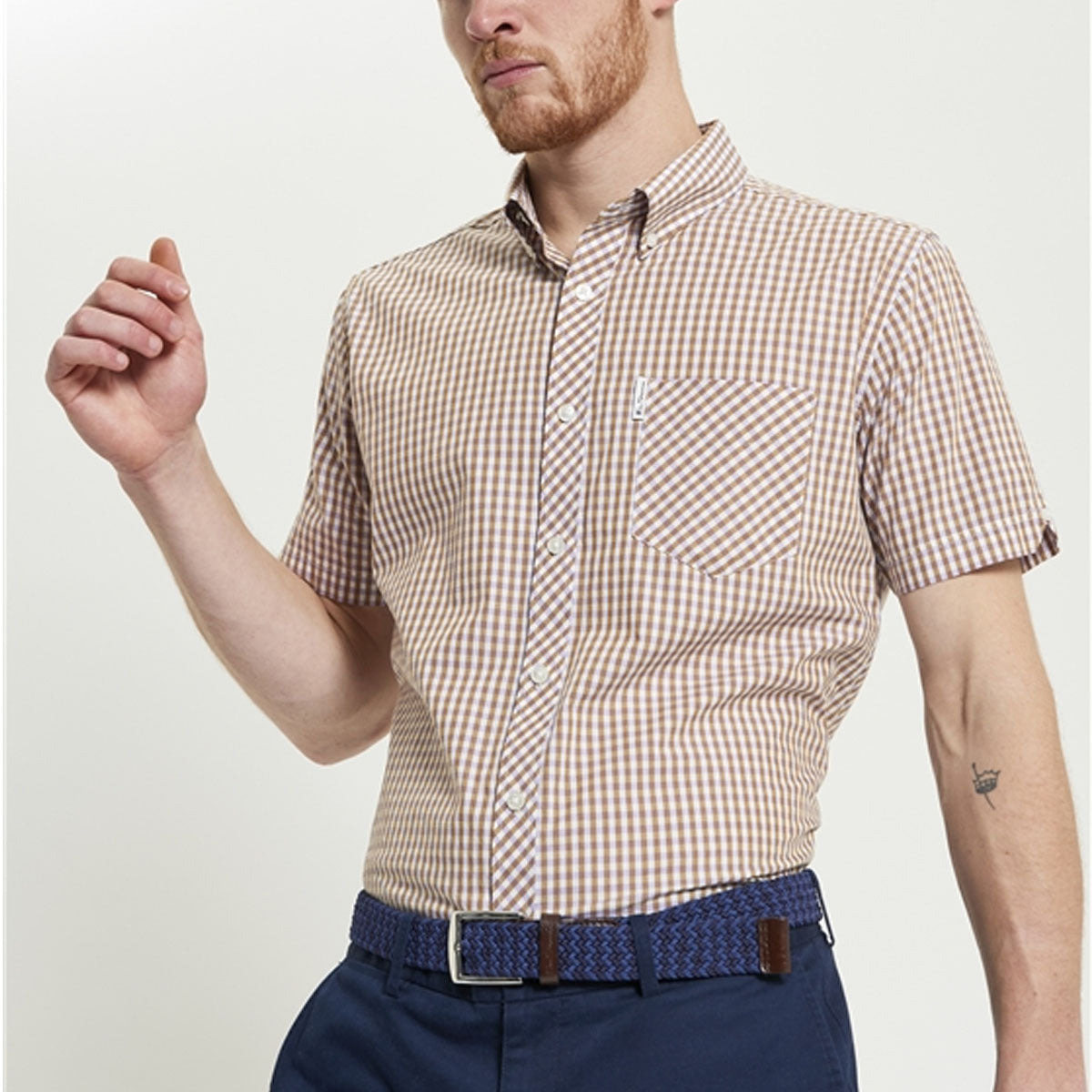 BEN SHERMAN GINGHAM CARAMEL CHECK SHIRT 1012491