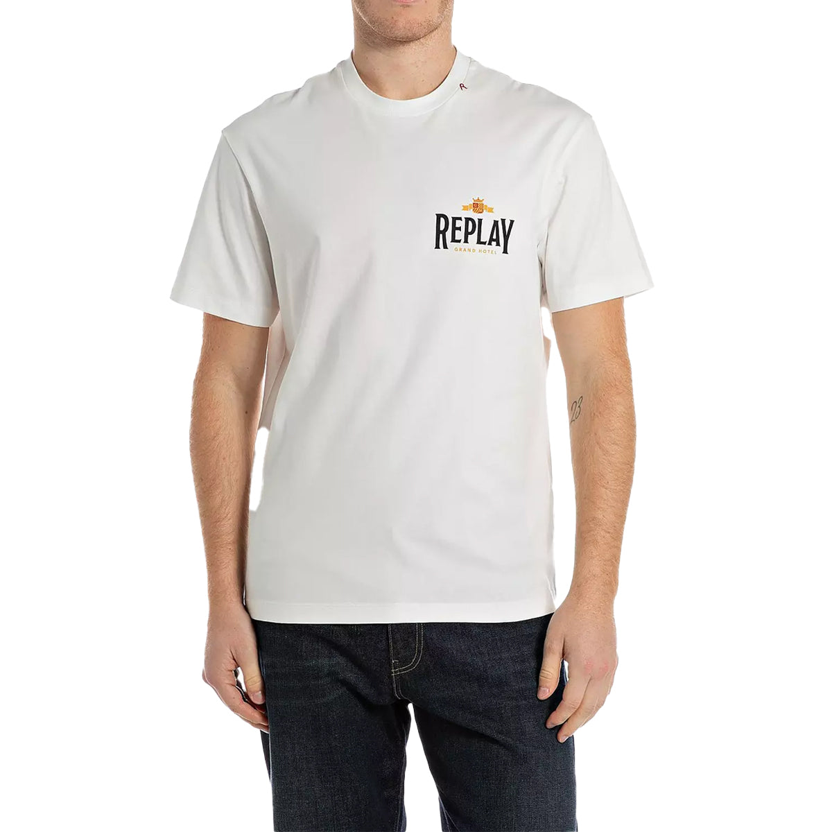 REPLAY GRAND HOTEL LOGO WHITE T-SHIRT M3279