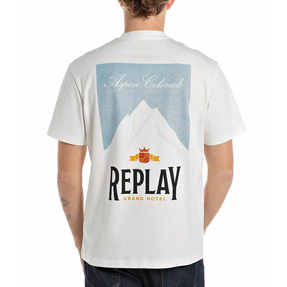 REPLAY GRAND HOTEL LOGO WHITE T-SHIRT M3279
