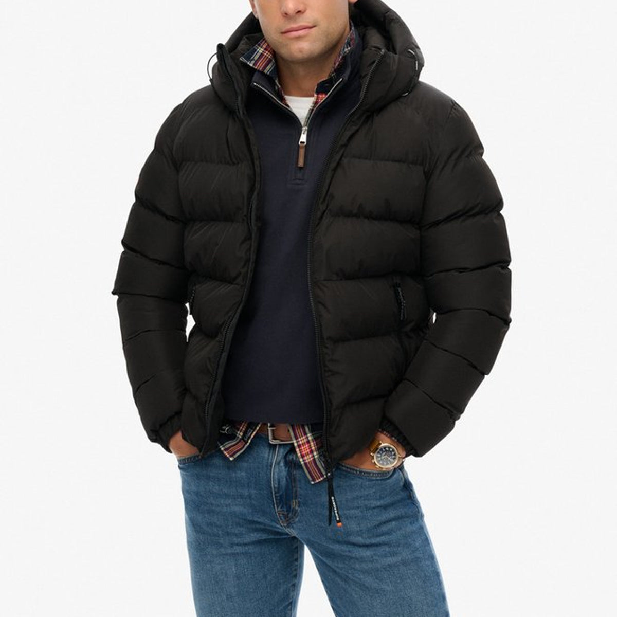 SUPERDRY HOODED SPORTS PUFFER BLACK JACKET