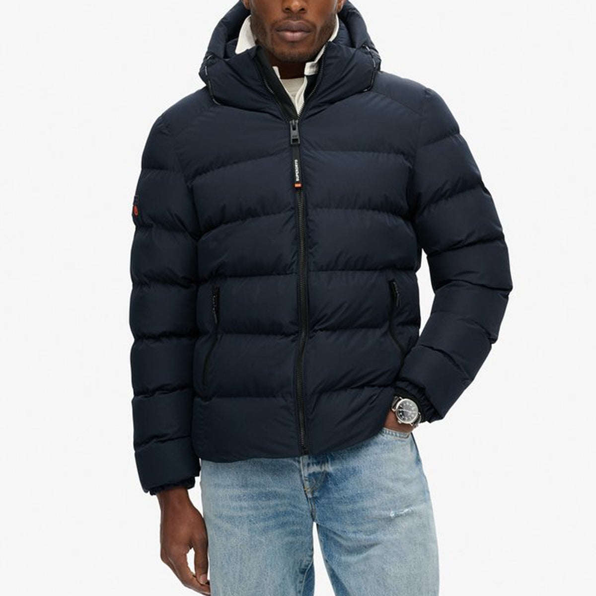 SUPERDRY HOODED SPORTS PUFFER NAVY JACKET