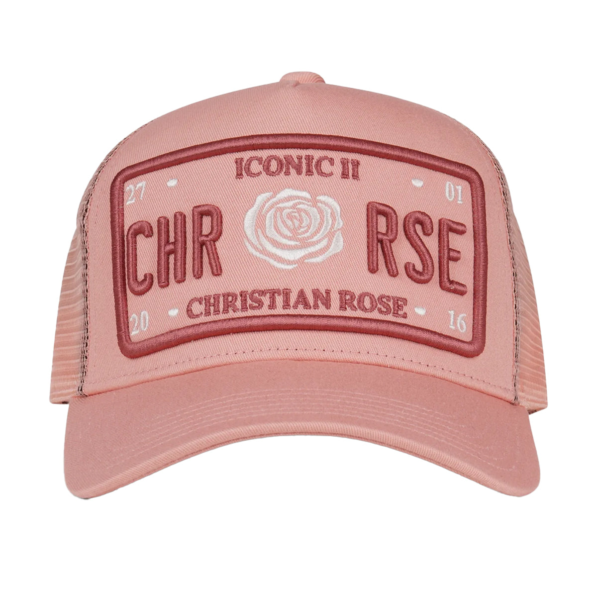 CHRISTIAN ROSE ICONIC II PLATE TRUCKER CAP DUSK/PINK
