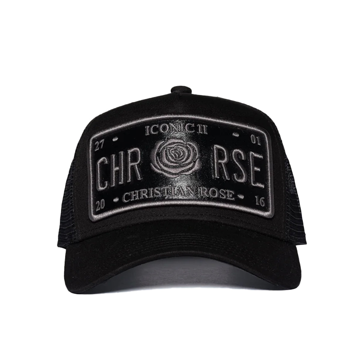 CHRISTIAN ROSE ICONIC VINYL PATCH TRUCKER CAP BLACK
