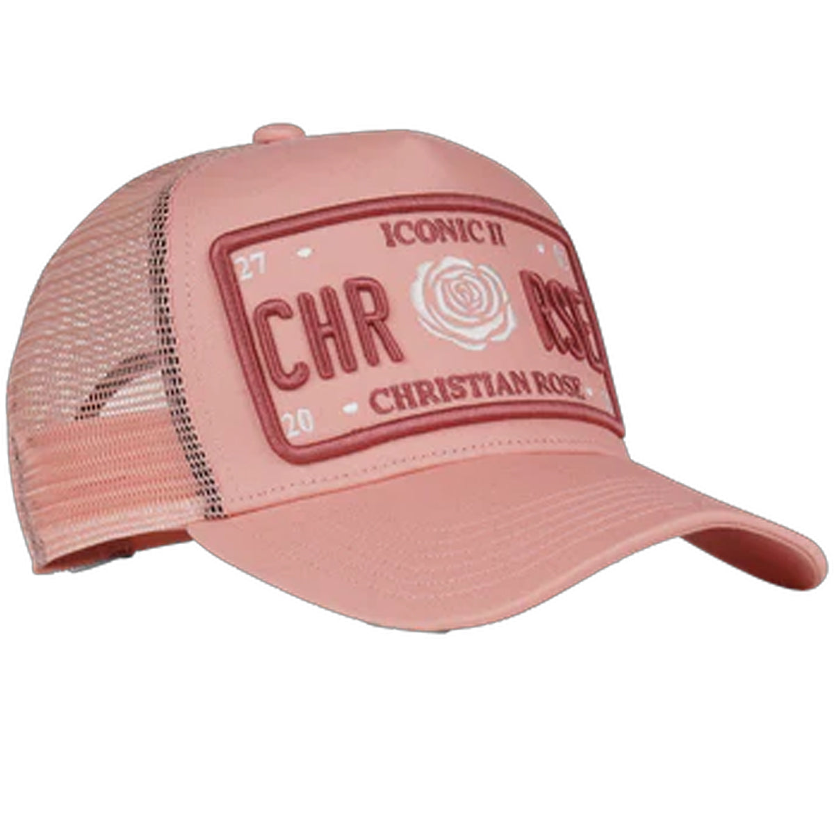 CHRISTIAN ROSE ICONIC II PLATE TRUCKER CAP DUSK/PINK