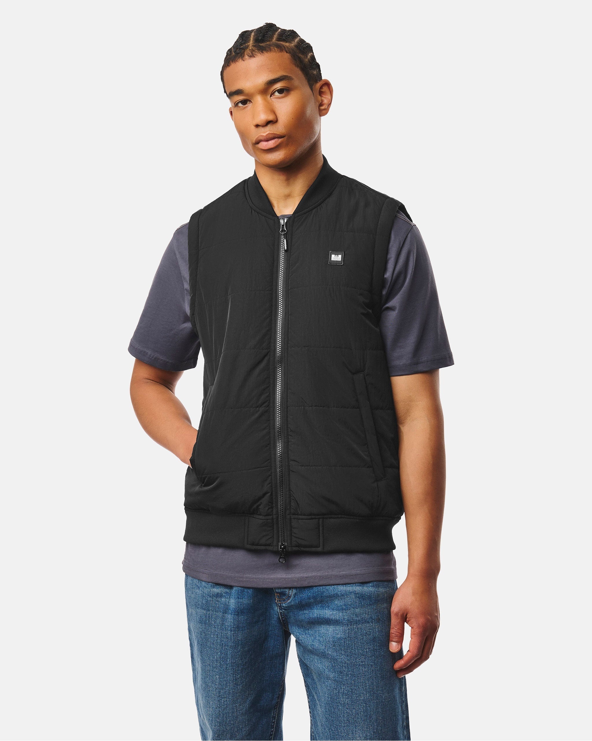 WEEKEND OFFENDER SAHARUN LIGHTWEIGHT QUILTED GILET BLACK
