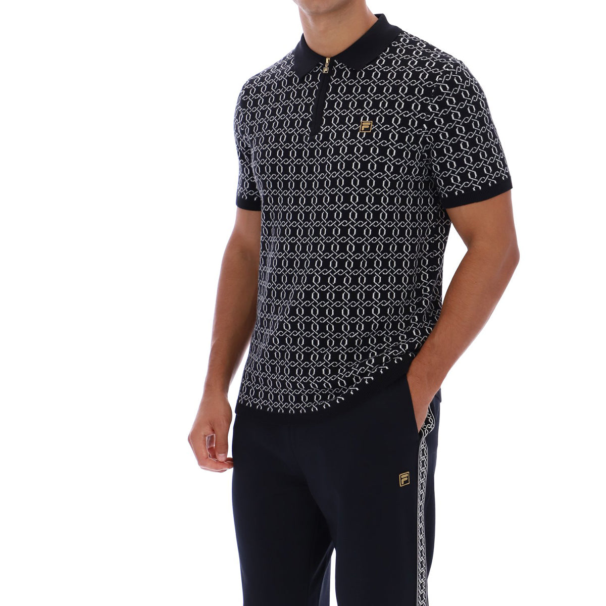FILA JACKSON JACQUARD KNITTED ZIP POLO BLACK