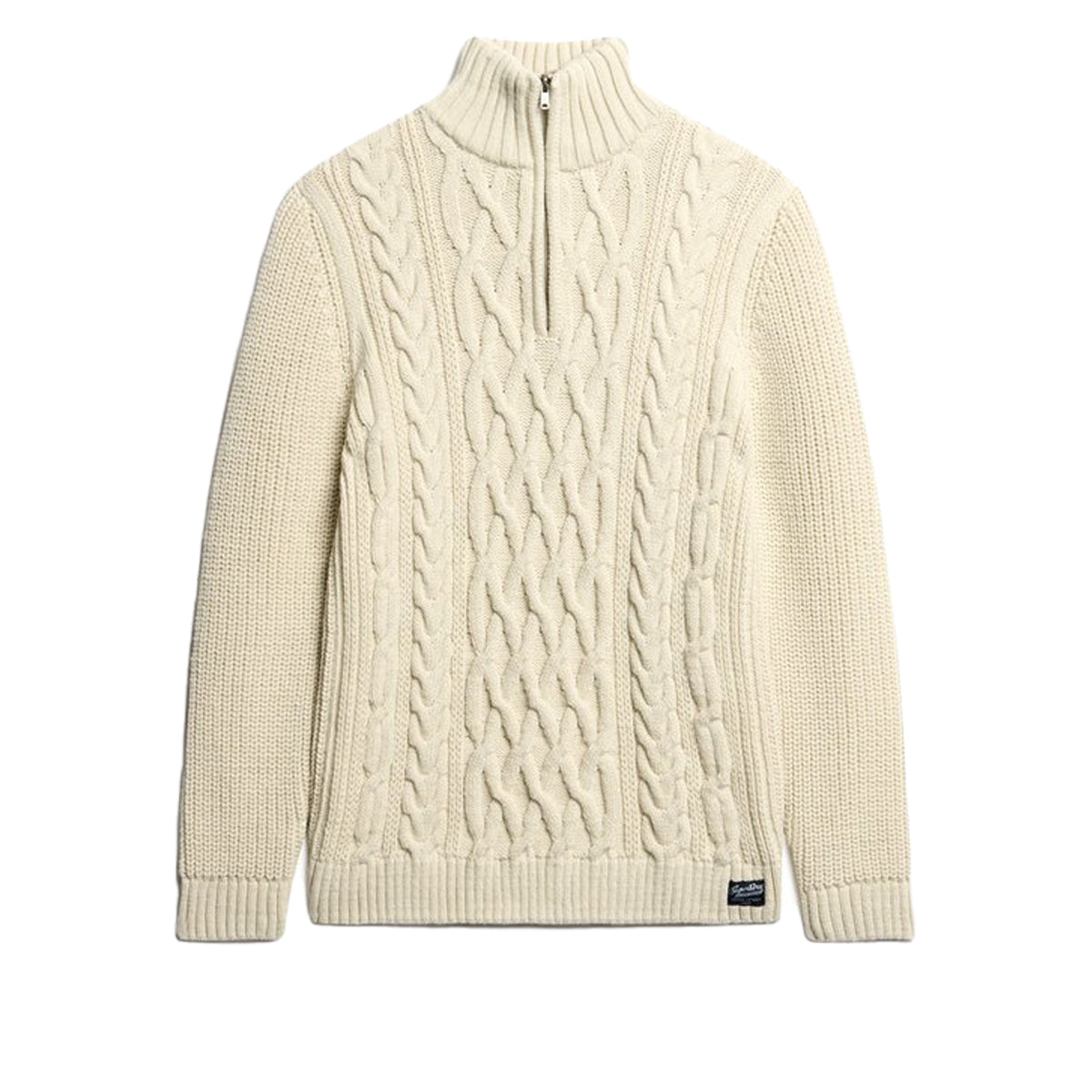 SUPERDRY JACOB CABLE KNIT HALF ZIP JUMPER ECRU 39E