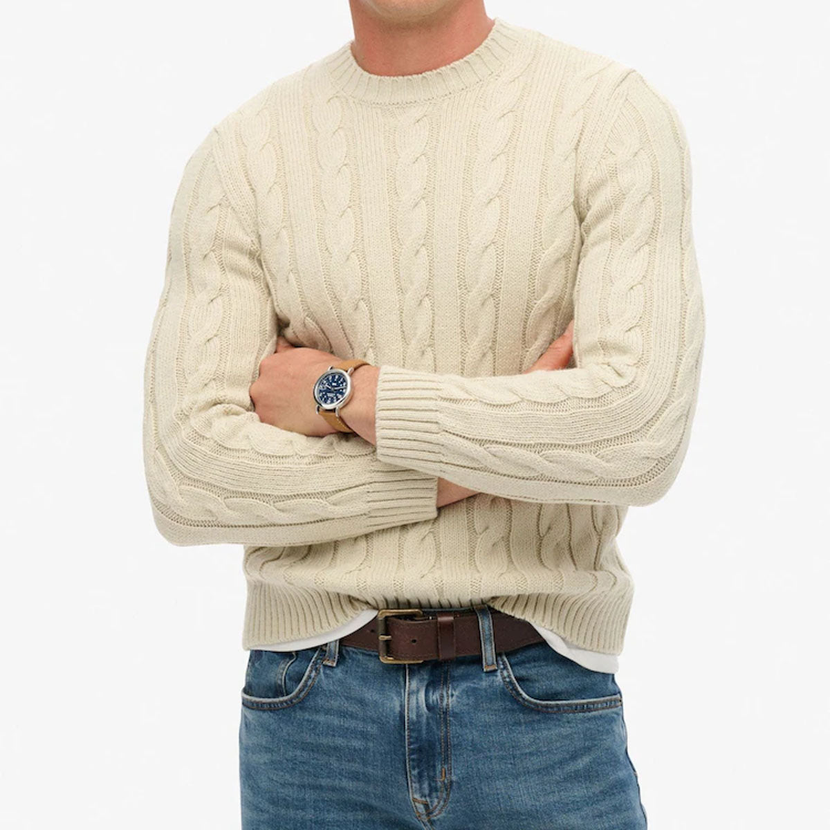 SUPERDRY JACOB CABLE CREW NECK JUMPER ECRU 39E
