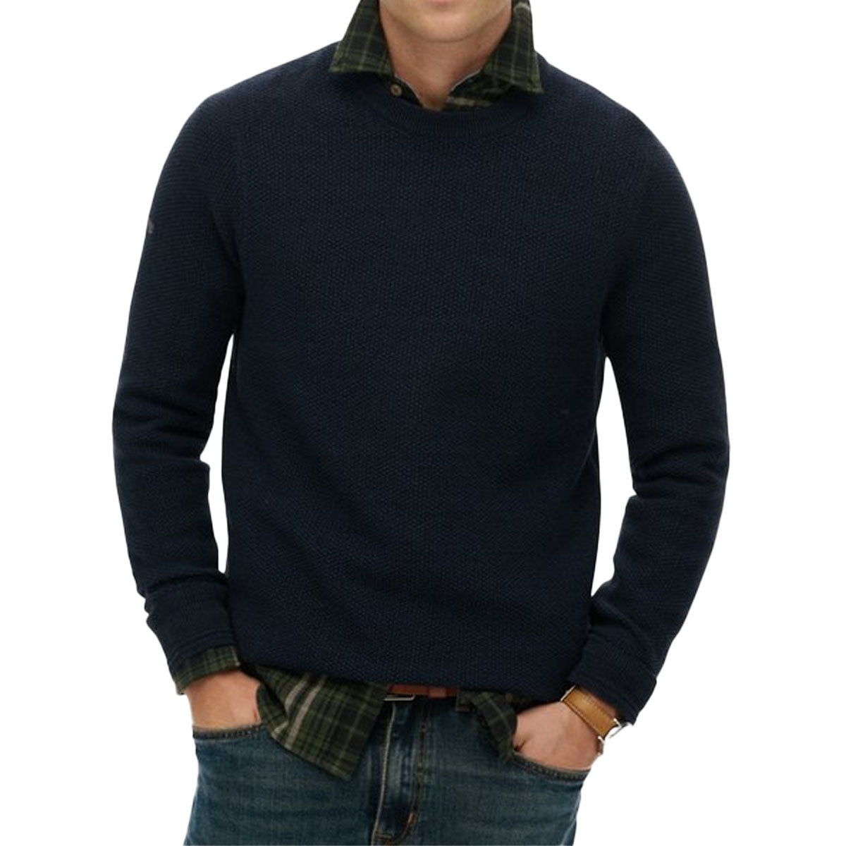 SUPERDRY LW COTTON TEXTURE CREW NECK JUMPER ECLIPSE NAVY