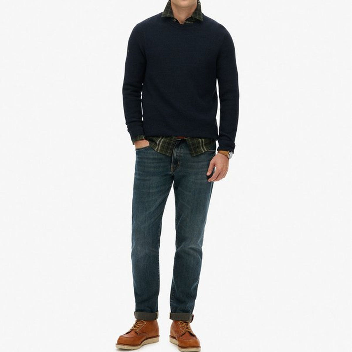 SUPERDRY LW COTTON TEXTURE CREW NECK JUMPER ECLIPSE NAVY