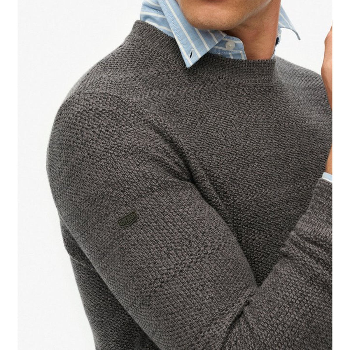 SUPERDRY LW COTTON TEXTURE JUMPER BLACK/DARK GREY AMI