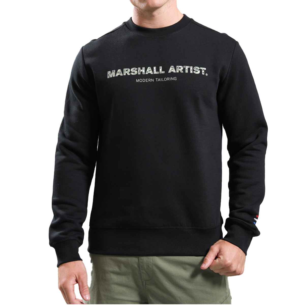 MARSHALL ARTIST RESURRECTION CREW NECK CAMO LOGO  BLACK SWEATSHIRT