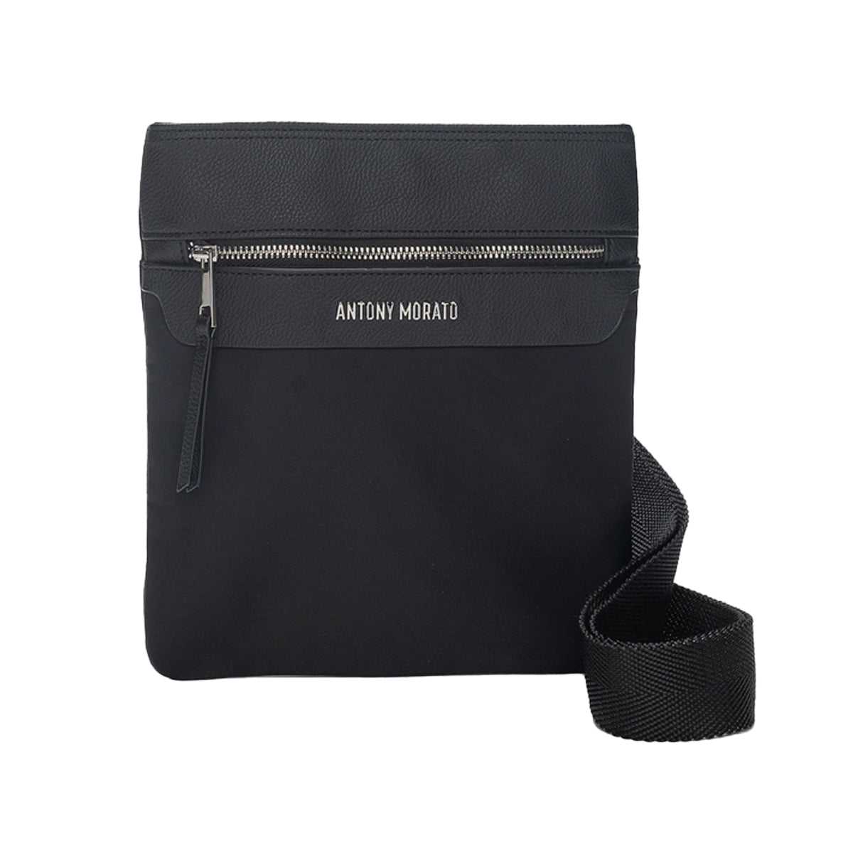 ANTONY MORATO MESSENGER SIDE BAG BLACK NYLON/FAUX LEATHER MIX MMAB00397