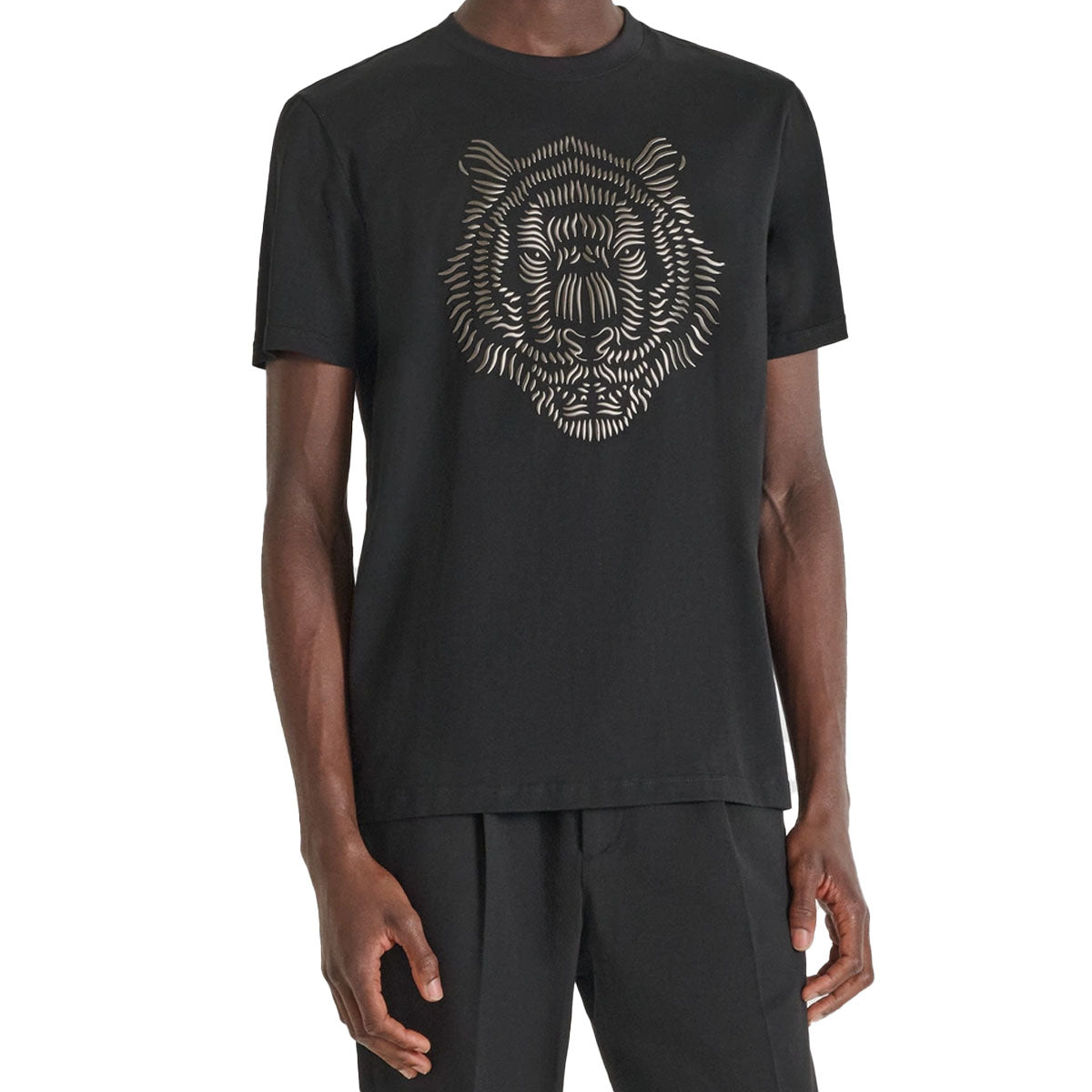 ANTONY MORATO METALLIC TIGER LOGO BLACK T-SHIRT MMKS02566
