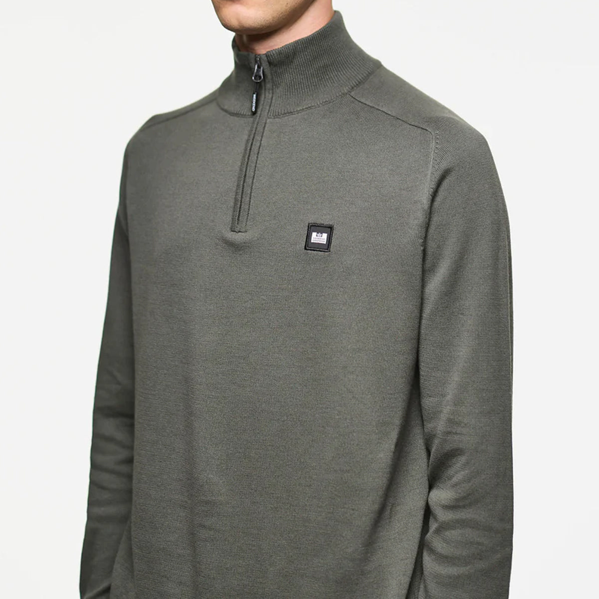 WEEKEND OFFENDER	PIERRE FINE GAUGE 1/4 ZIP FOREST GREEN SWEATER