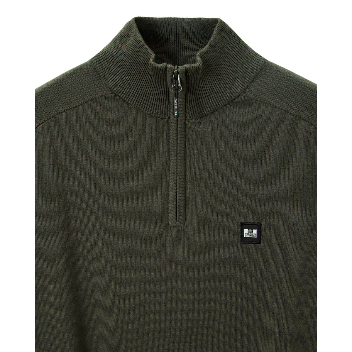 WEEKEND OFFENDER	PIERRE FINE GAUGE 1/4 ZIP FOREST GREEN SWEATER