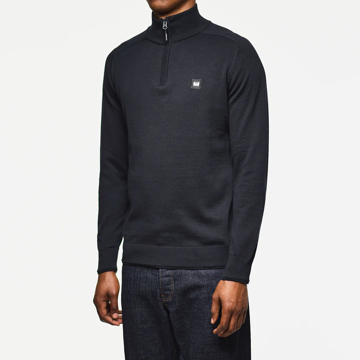 WEEKEND OFFENDER	PIERRE FINE GAUGE 1/4 ZIP NAVY SWEATER
