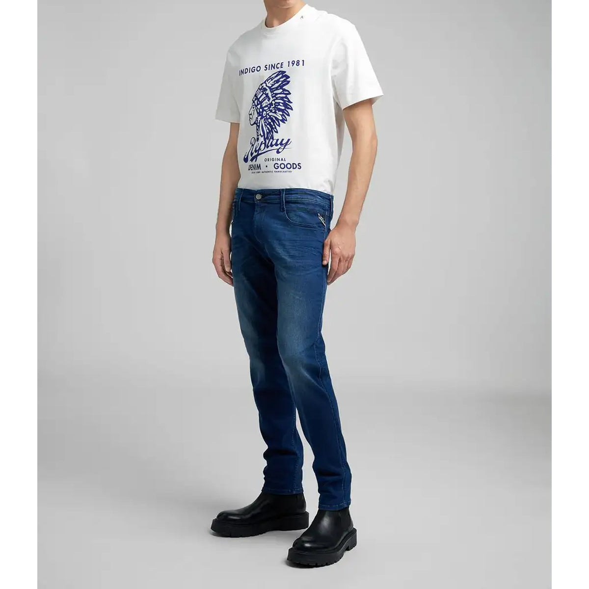 REPLAY	POWERSTRETCH ANBASS SLIM FIT MID BLUE JEANS M914 41A 783 009