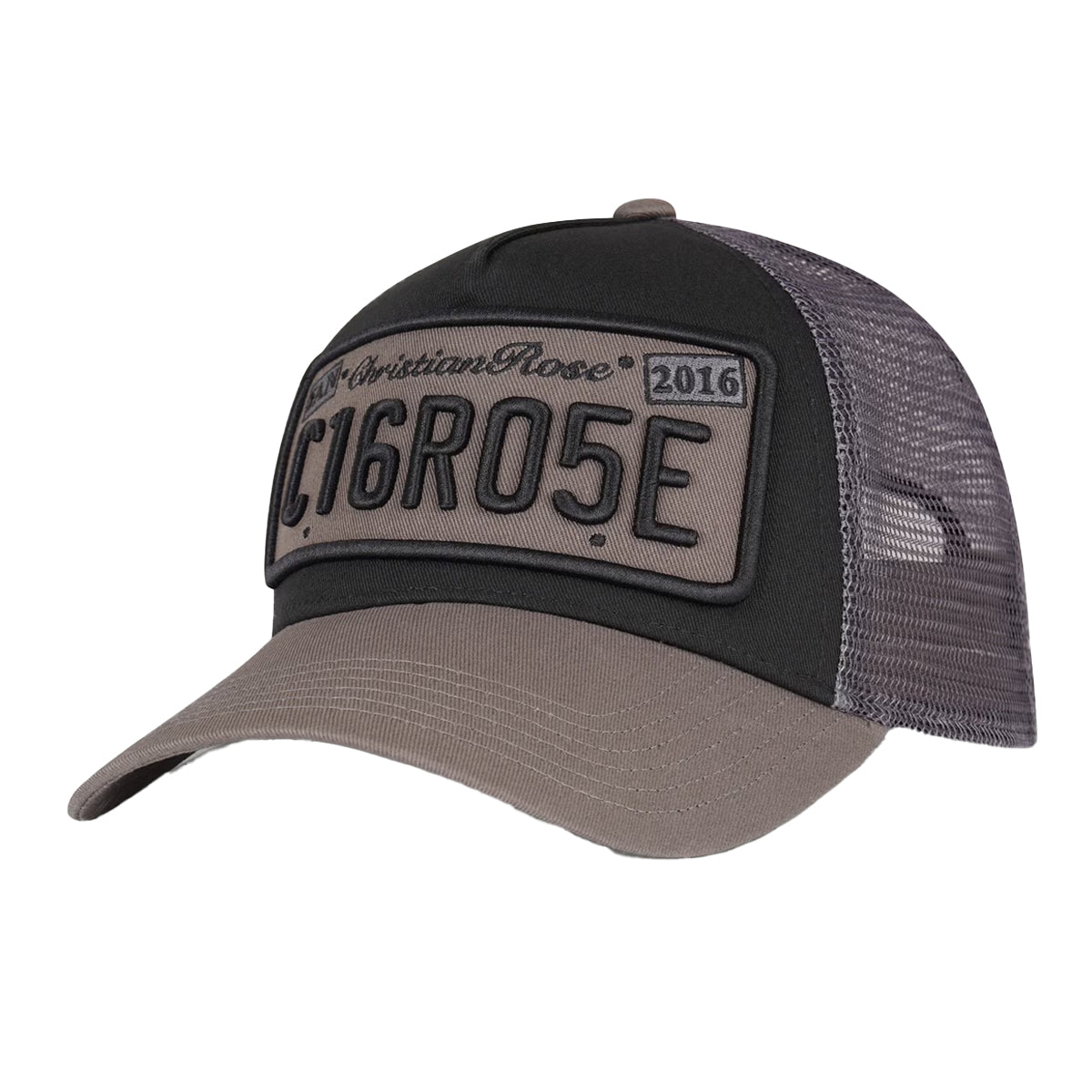 CHRISTIAN ROSE PRIVATE PLATE TRUCKER CAP BLACK/GREY
