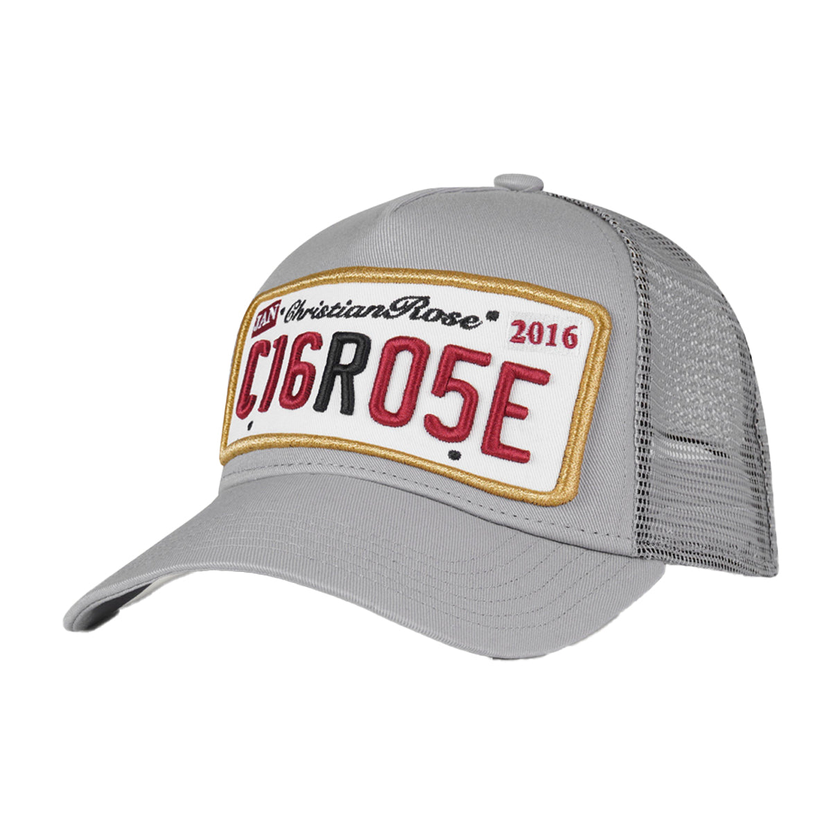 CHRISTIAN ROSE PRIVATE PLATE TRUCKER CAP STONE GREY/GOLD
