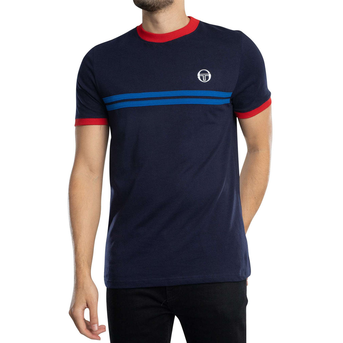 Sergio Tacchini Supermac Crew Neck T-Shirt Maritime Blue/Red
