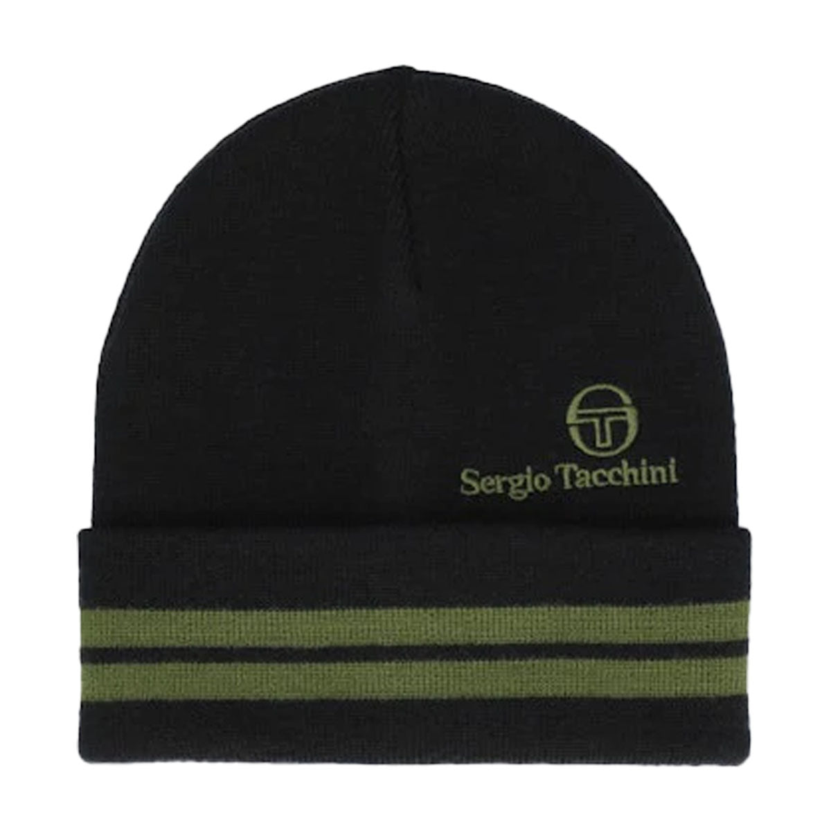 SERGIO TACCHINI SURGIS JAQUARD STRIPED TURN UP BEANIE BLACK/GREEN