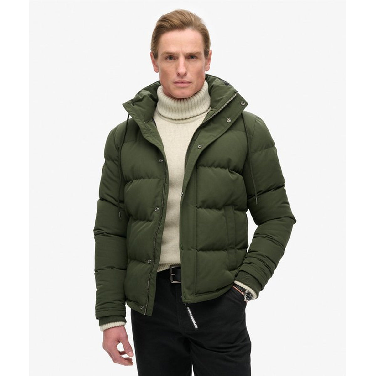 EVEREST SHORT HOODED PUFFER ARMY GREEN 43E