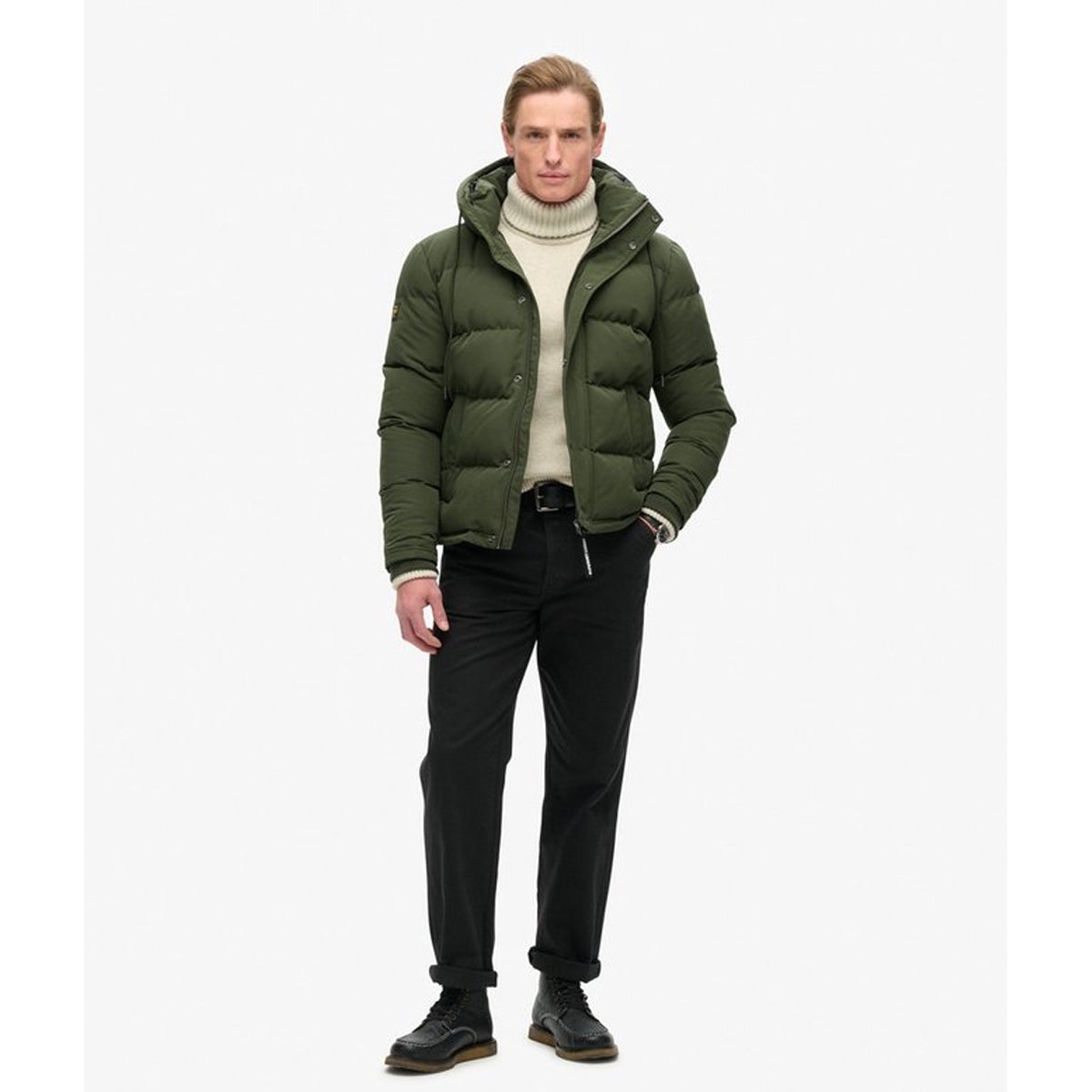 EVEREST SHORT HOODED PUFFER ARMY GREEN 43E