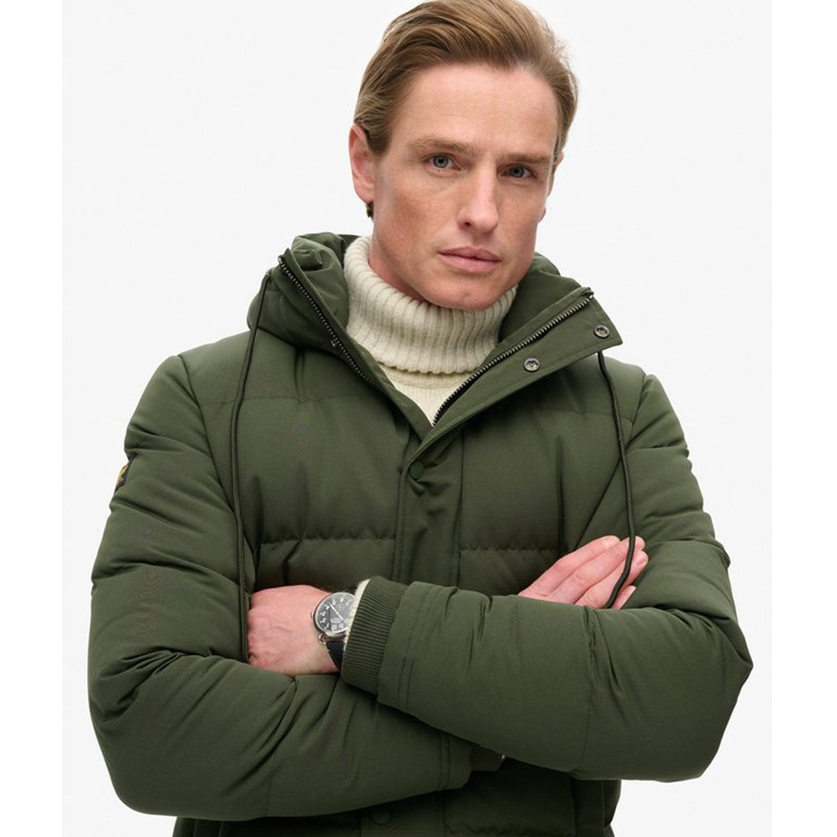 EVEREST SHORT HOODED PUFFER ARMY GREEN 43E