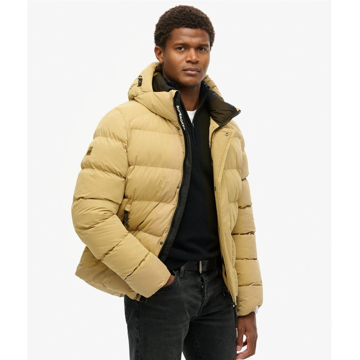 HOODED MICROFIBRE SPORT PUFFER ROCK STONE 5CS