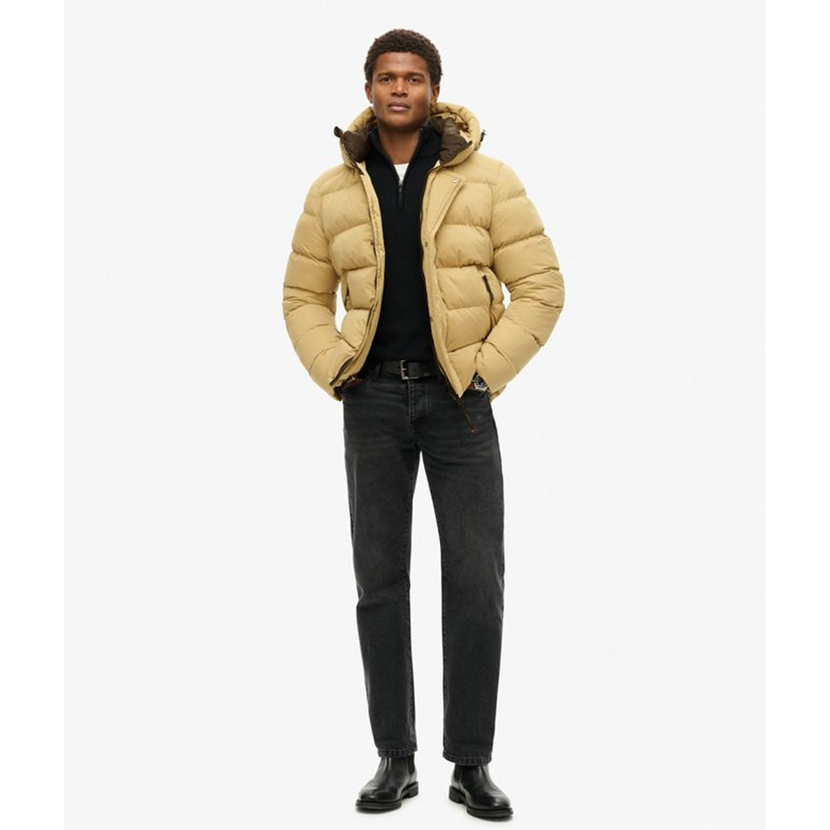 HOODED MICROFIBRE SPORT PUFFER ROCK STONE 5CS