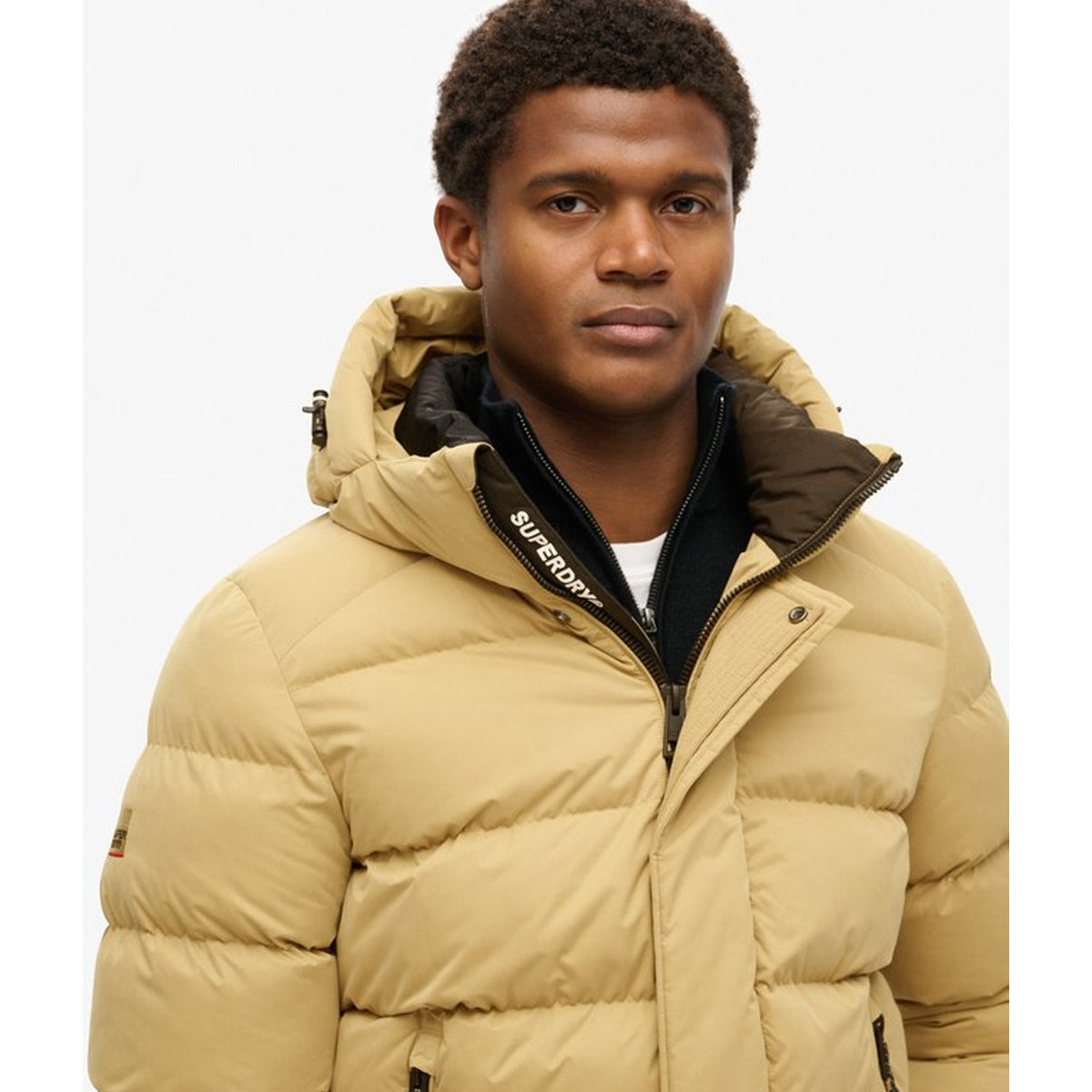 HOODED MICROFIBRE SPORT PUFFER ROCK STONE 5CS