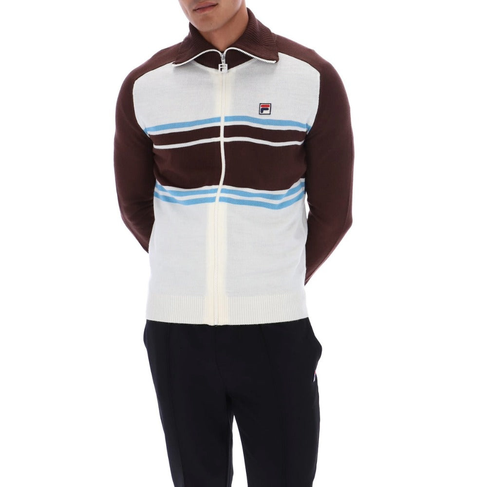 FILA LENA FULL ZIP KNITTED FUNNEL NECK JUMPER GARDENIA/FUDGE/AZORE BLUE