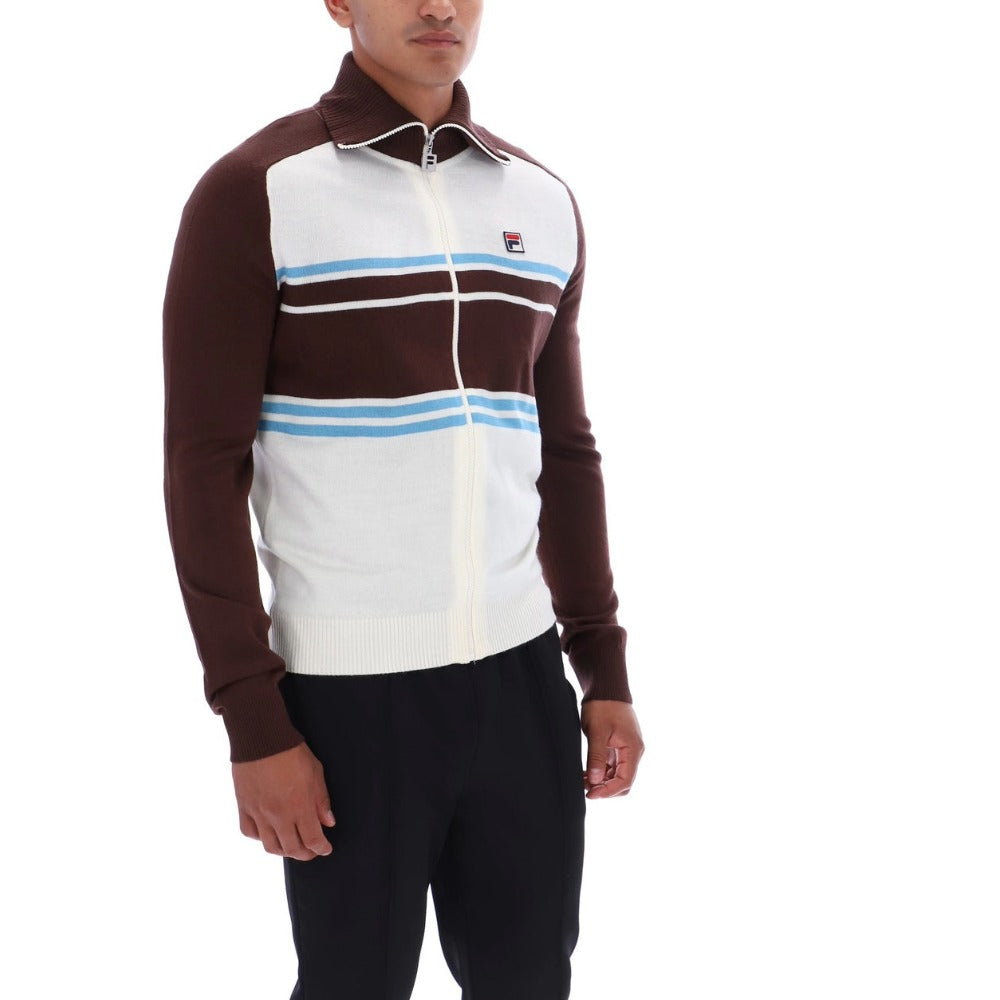 FILA LENA FULL ZIP KNITTED FUNNEL NECK JUMPER GARDENIA/FUDGE/AZORE BLUE
